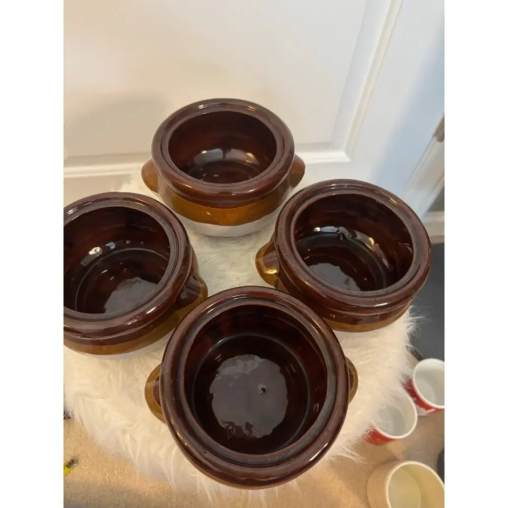 Set of 4 vintage stoneware French onion soup bowls
